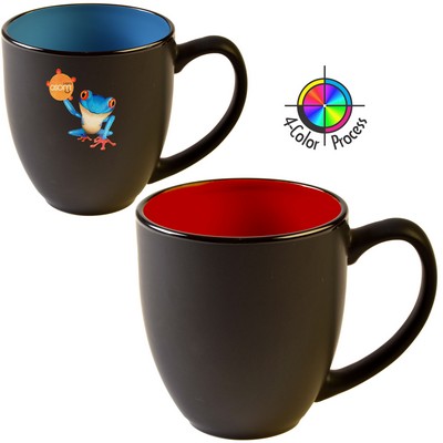 14 1 & 2 Oz. 2 Tone Satin Black & Red 4 Color Process Bistro Mug - Dishwasher Safe