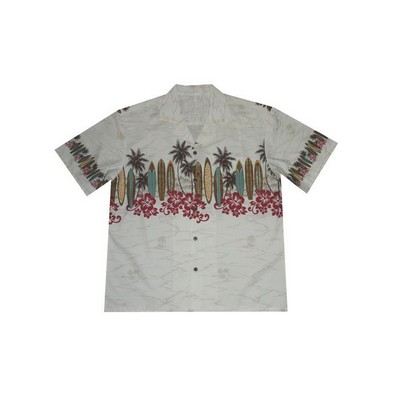 White Hawaiian Tropical Border Print Cotton Shirt