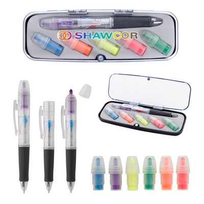 Tri-color Pen And Highlighter Set