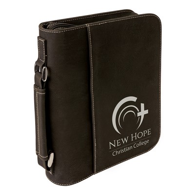 7½" x 10¾" Black & Silver Leatherette Book/Bible Cover with Handle & Zipper