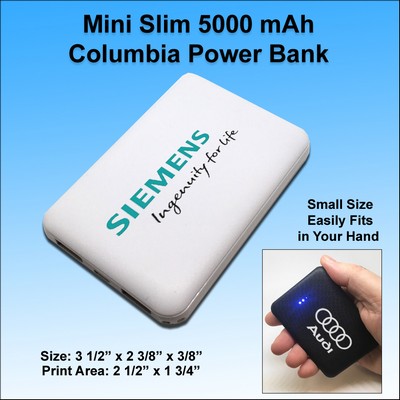 Mini Slim 5000 mAh Columbia Power Bank Dual Ports No Extra Tariff