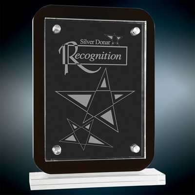 Large Black Floating Glass Standup Plaque