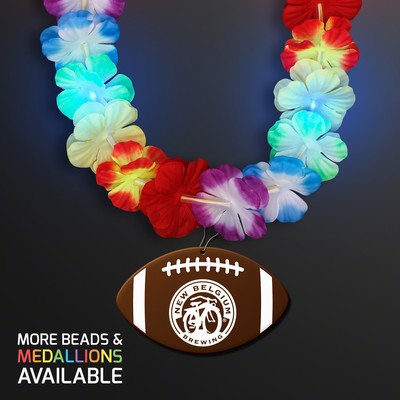 Rainbow Lei LED Flower Necklace with Football Medallion - PRINTED
