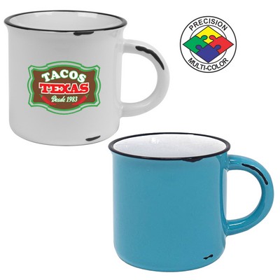15 Oz. Sky Blue/White Vintage Distressed Western Mug w/Black Trim - Precision Spot Color