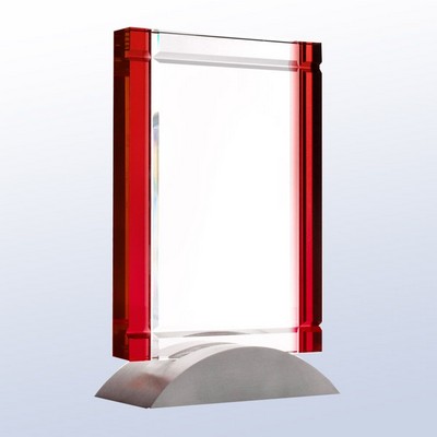 Red Deco Optic Crystal Award w/Aluminum Base