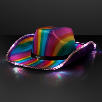 Light Up Cowboy Rainbow Hat with Black Band - PRINTED
