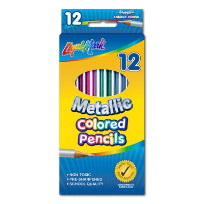 Set of 12 Metallic Colored Pencils 7" Pre-Sharpened