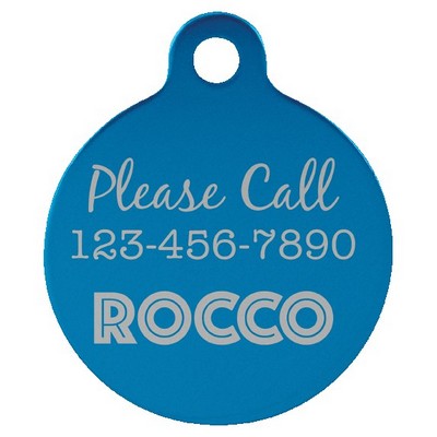 Anodized Aluminum Blue Round Pet Tags, Engraved, 1 1/4" dia