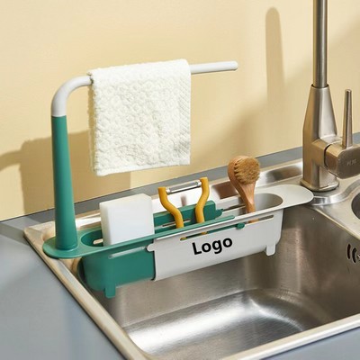 Adjustable Telescopic Sink Storage Rack Holder Dish Sponges Brush Soap Holder