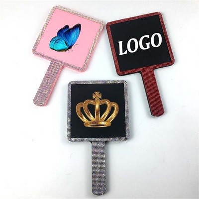 Rhinestone Square Shaped Handheld Mirror
