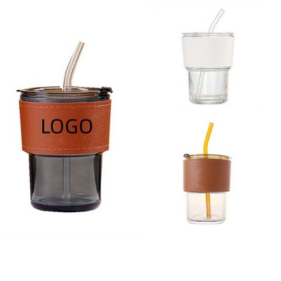 Tumbler Water Glass w/Lid & Glass Straw