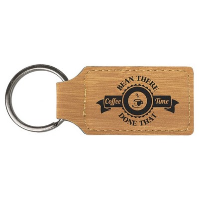 2 3/4" x 1 1/4" Bamboo Leatherette Rectangle Keychain