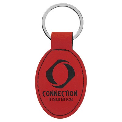3" x 1 3/4" Red Leatherette Oval Keychain