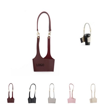 Multi-Purpose PU Leather Drink Sleeve/Water Bottle Carrier w/Adjustable Shoulder/Hand Strap