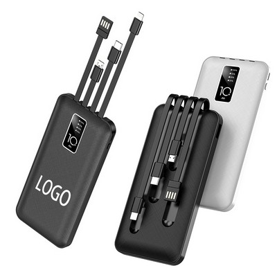 10000 mAh Power Bank w/Built-In Cables
