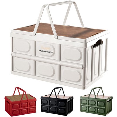 Collapsible Storage Bin With Wood Lids