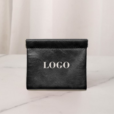 Self-Closing Mini PU Leather Makeup Bag and Portable Squeeze Pouch for Purse