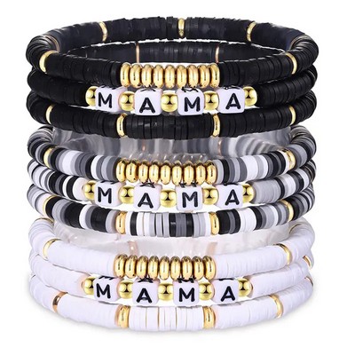 3 PCS Beaded Bracelets Set with Golden Round Beads