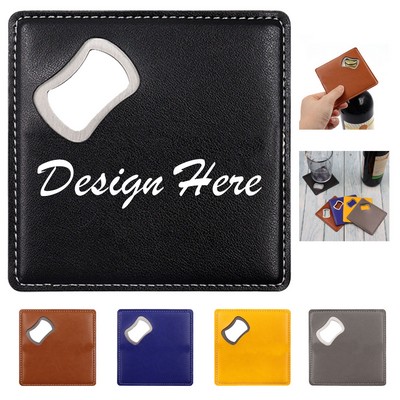 Leather and Stainless Steel Square Bottle Opener