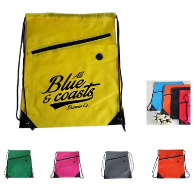 Non-woven Sports Drawstring Backpack with Front Zipper