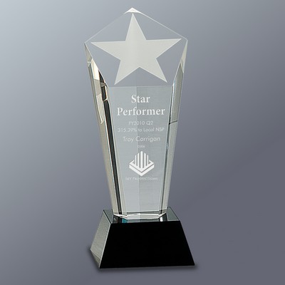 Crystal Frosted Star Column on Black Base, Small (8-3/4"H)