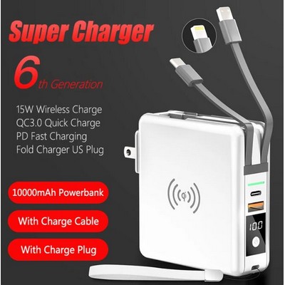 Super Charger Wall Charging Wireless Travel Power Bank 10000mah