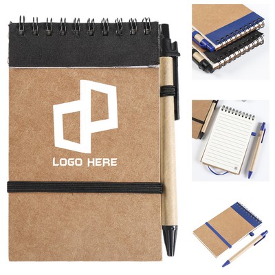 Recycled Spiral Memo Pads W/ Ballpoint Pen