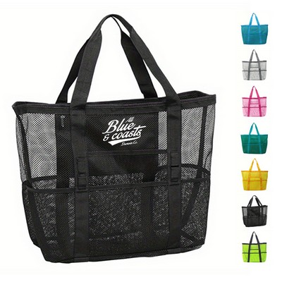 Large Capacity Mesh Beach Bag with 9 Pockets