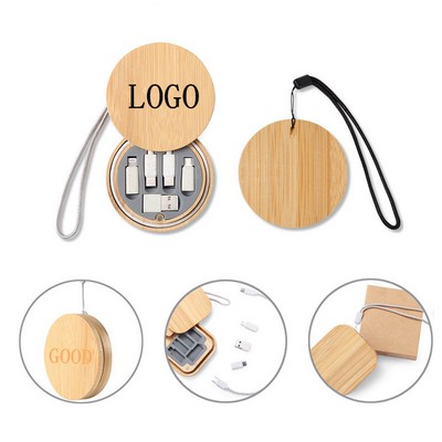 Round Bamboo Multi-Function Data Cable Storage Box