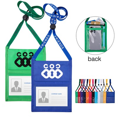 Premium Double Window Pouch Wallet With Lanyard W/Back Zipper And Phone Holder