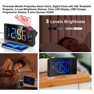Promotek iBank® Projection Alarm Clock, Digital Clock with 180° Rotatable Projector
