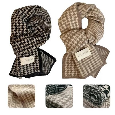 Plaid Double-sided Scarf (Leather Label)