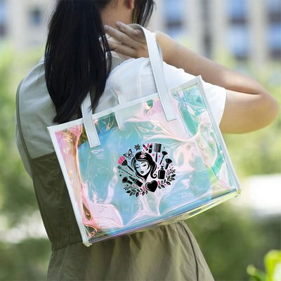 TPU Holographic Tote Bag With Leather Handle