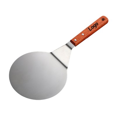 6 Inch Stainless Steel Pizza Peel & Turner - Round Kitchen Spatula with Wood Handle