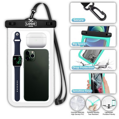 Waterproof Phone Pouch Case, Easy Lock, Big Size, IPX8 Water Proof Cell Phone Dry Bag for Beach