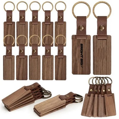 Leather & Walnut Wood Keychain
