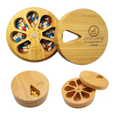 Bamboo 7-Day Rotating Magnetic Pill Organizer Moq 20