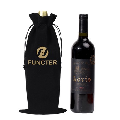 Flannelette Wine Bag With Drawstring Hot Stamping