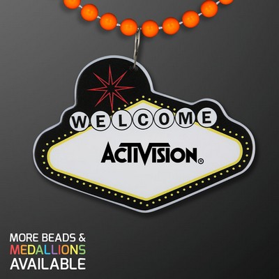 Imprintable Vegas Sign Medallion with Orange Beaded Necklace - PRINTED