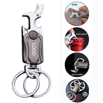 Fidget Spinner Metal Keychain W/ Pocket Knife Bottle Opener