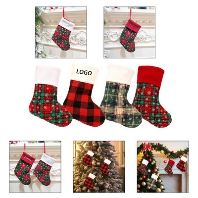 Festive 9-Inch Mini Christmas Stockings with Plaid and Snowflake Designs