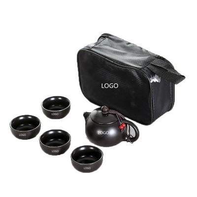 Portable Ceramic Tea Set W/ Travel Black Bag