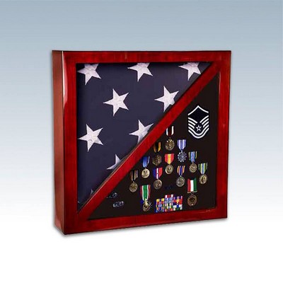 Piano Finish Rosewood Flag & Memorabilia Display Case