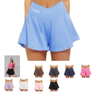 Women's Waisted Butterfly Tennis Shorts