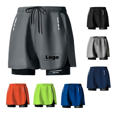 Adult Men's Double-Layer Flat Swim Trunks