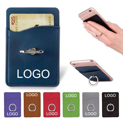 PU Leather Phone Wallet with Ring Stand Custom Card Holder Sticker for Smartphones Personalizable