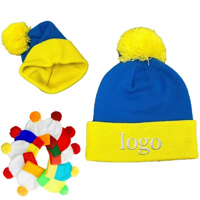 Winter Knitted Hat Cap With Pom