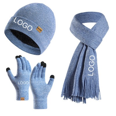 Fleece-Lined Beanie/Scarf/Gloves Set