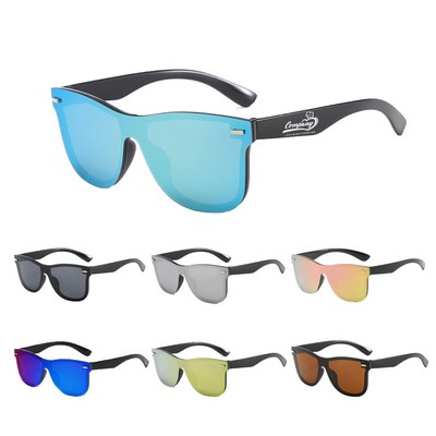 Rimless One-Piece Lens Reflective Sunglasses UV400