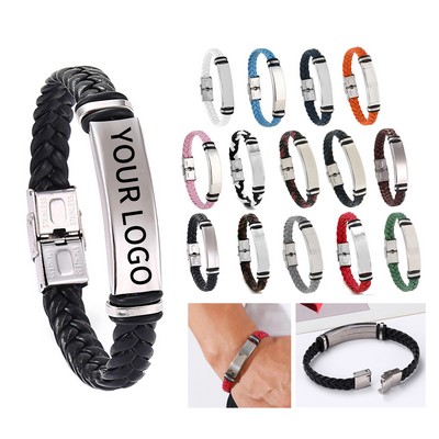 Stainless Steel Braided Leather Rope Bracelet